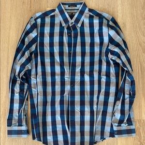 Express Men's Blue Checkered Shirt - Medium